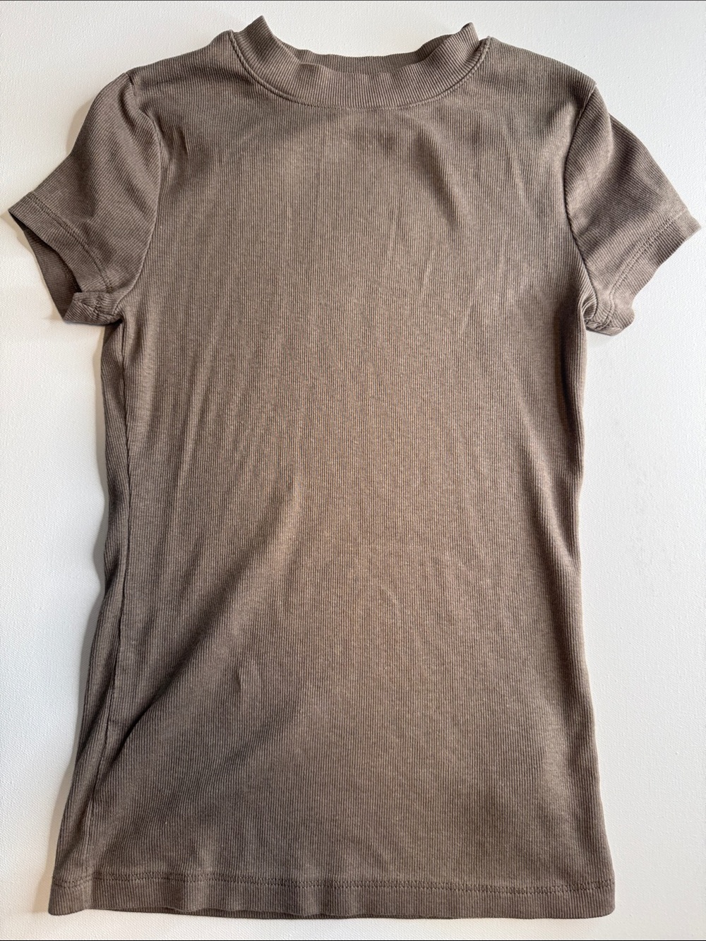 A New Dat Sleeve Mock Neck Top in Taupe Brown
